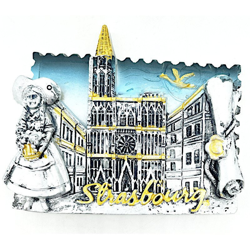 Alsatian silver decorative magnet and Strasbourg cathedral