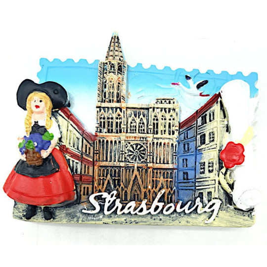 Magnet Décoratif Alsacienne et Cathédrale de Strasbourg