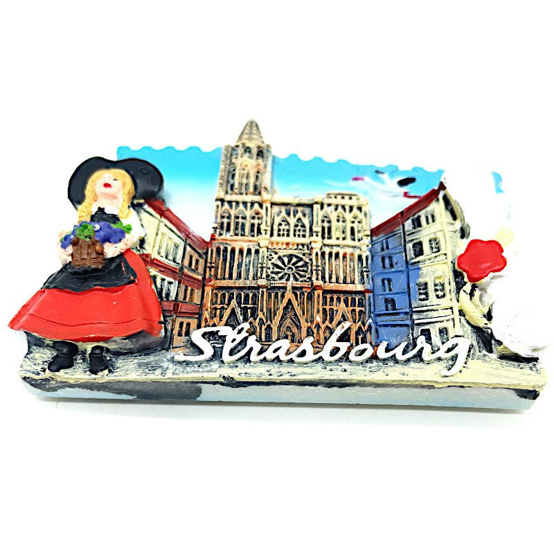 Magnet Décoratif Alsacienne et Cathédrale de Strasbourg
