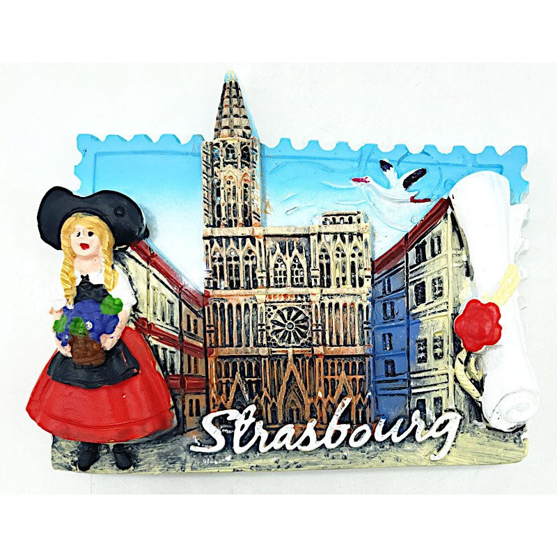 Magnet Décoratif Alsacienne et Cathédrale de Strasbourg
