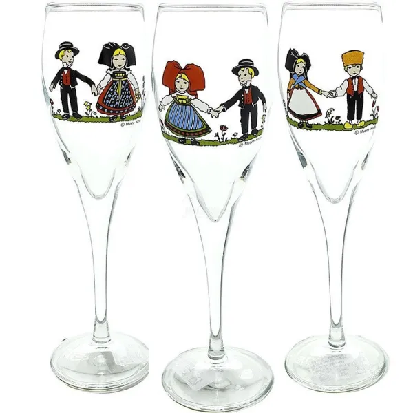 6 Champagne Flutes of Alsace Decor Hansi