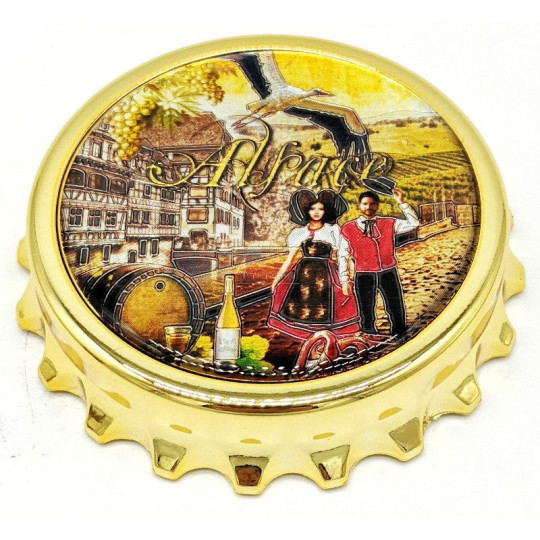 Magnet décapsuleur doré Couple d'Alsacien