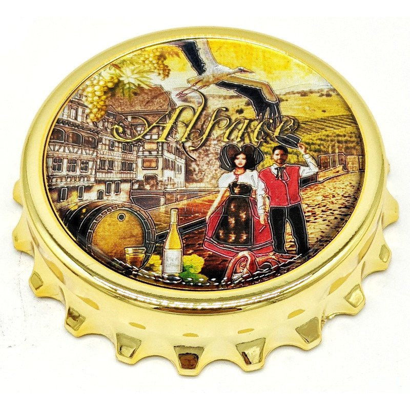 Magnet décapsuleur doré Couple d'Alsacien