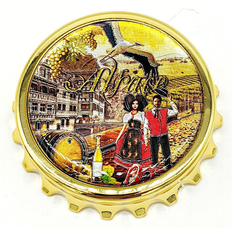 Magnet décapsuleur doré Couple d'Alsacien