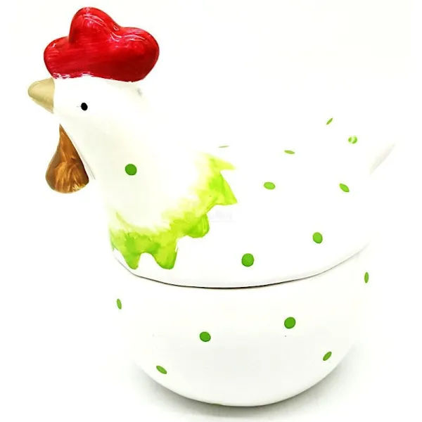 Poule en Céramique Bonbonnière à pois vert