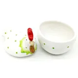 Ceramic Chicken Bonbonnière with green polka dots