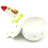 Ceramic Chicken Bonbonnière with green polka dots