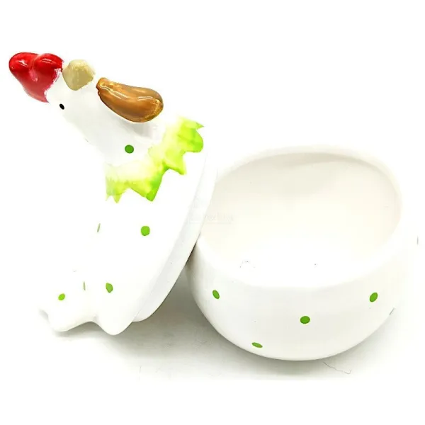 Ceramic Chicken Bonbonnière with green polka dots