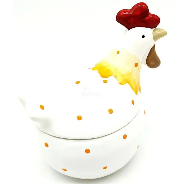 Ceramic Chicken Bonbonnière with orange polka dots
