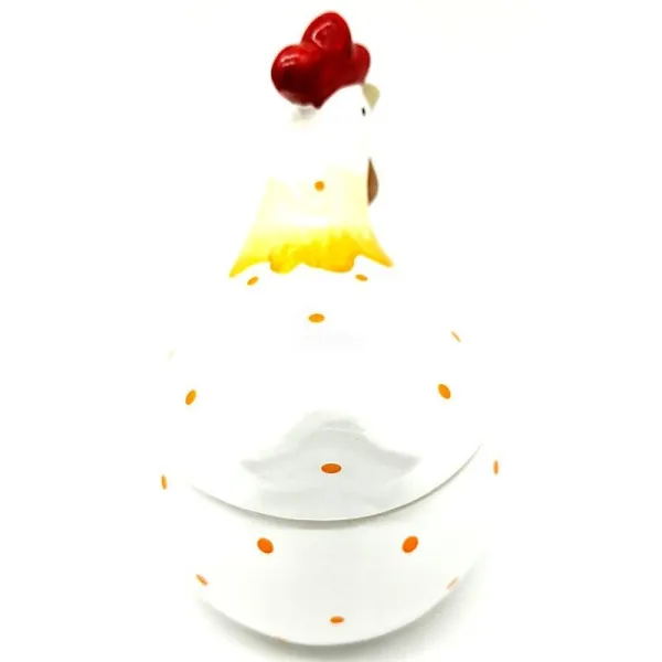 Ceramic Chicken Bonbonnière with orange polka dots