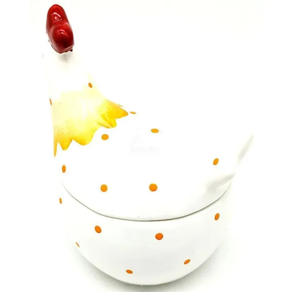 Ceramic Chicken Bonbonnière with orange polka dots