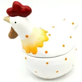 Ceramic Chicken Bonbonnière with orange polka dots
