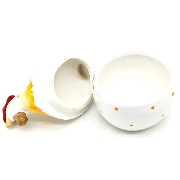 Ceramic Chicken Bonbonnière with orange polka dots