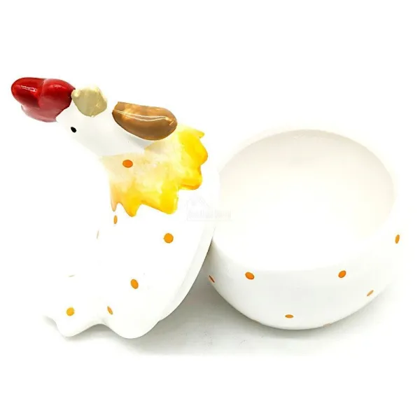 Ceramic Chicken Bonbonnière with orange polka dots