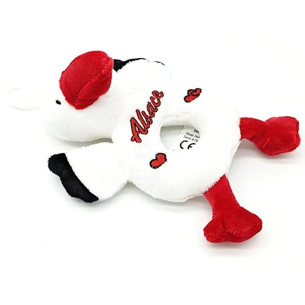 Hochet Peluche Cigogne d'Alsace brodé Coeur Alsace 20 cm