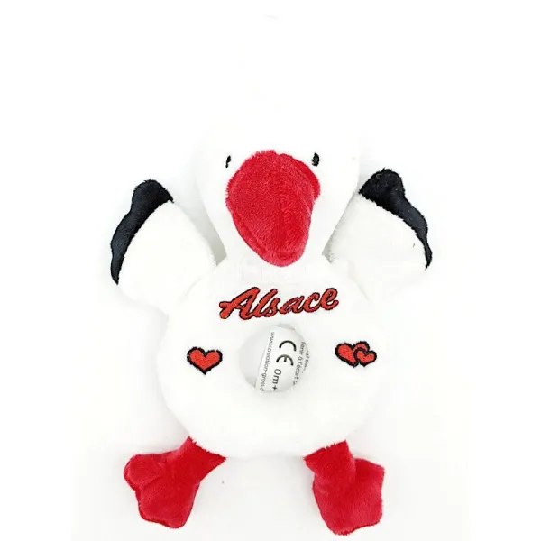 Hochet Peluche Cigogne d'Alsace brodé Coeur Alsace 20 cm