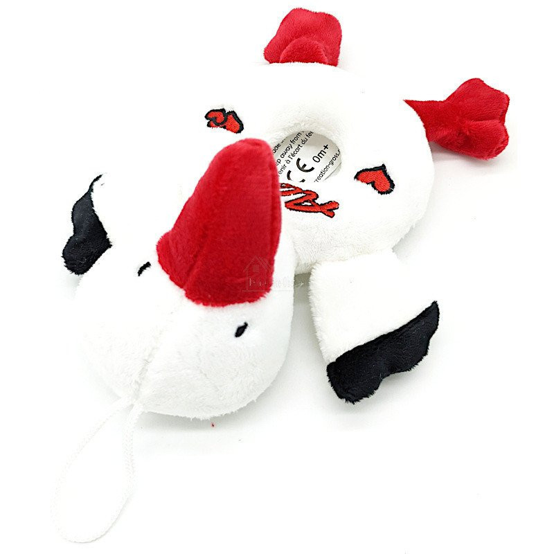 Hochet Peluche Cigogne d'Alsace brodé Coeur Alsace 20 cm