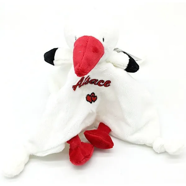 Doudou Peluche Cigogne d'Alsace brodé Coeur Alsace 24 cm