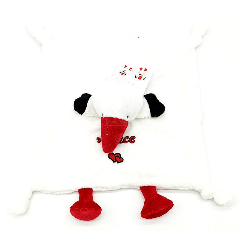 Doudou Peluche Cigogne d'Alsace brodé Coeur Alsace 24 cm
