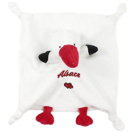 Doudou Peluche Cigogne d'Alsace brodé Coeur Alsace 24 cm