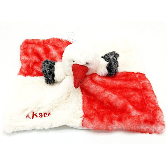 Doudou Peluche Cigogne d'Alsace brodé I Love Alsace 32 cm