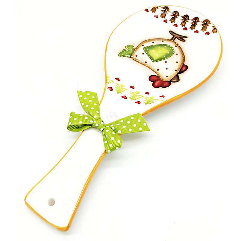Ceramic spoon rest hen and knot decor