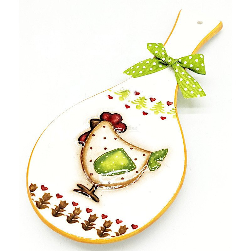 Ceramic spoon rest hen and knot decor