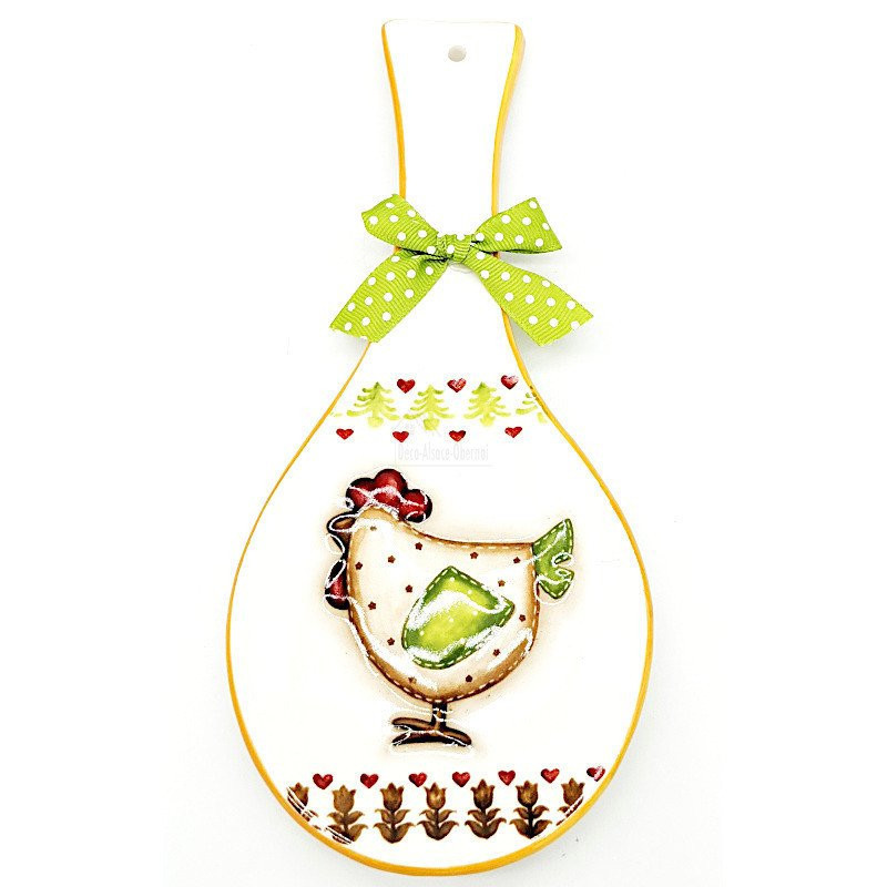Ceramic spoon rest hen and knot decor