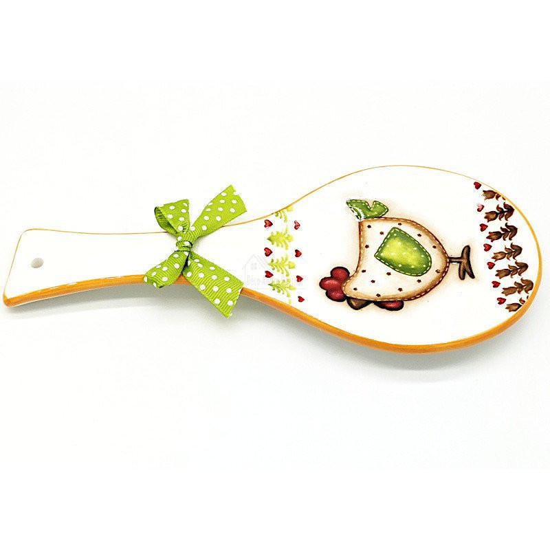 Ceramic spoon rest hen and knot decor