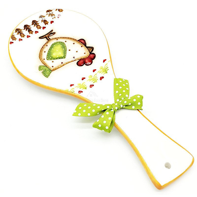 Ceramic spoon rest hen and knot decor