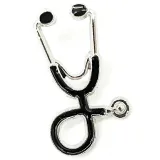 Brooch Silver Pin Fancy Enamelled Black Stethoscope