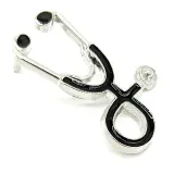 Brooch Silver Pin Fancy Enamelled Black Stethoscope
