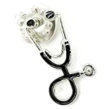 Brooch Silver Pin Fancy Enamelled Black Stethoscope