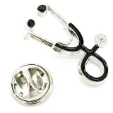 Brooch Silver Pin Fancy Enamelled Black Stethoscope