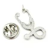 Brooch Silver Pin Fancy Enamelled Black Stethoscope