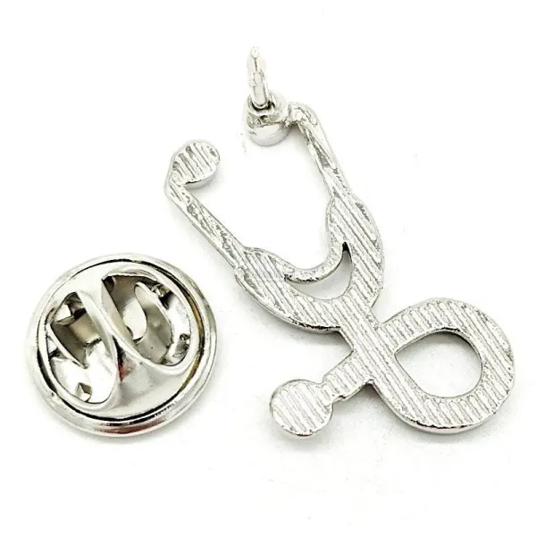 Broche Pin's argenté Fantaisie Stéthoscope Noir émaillé