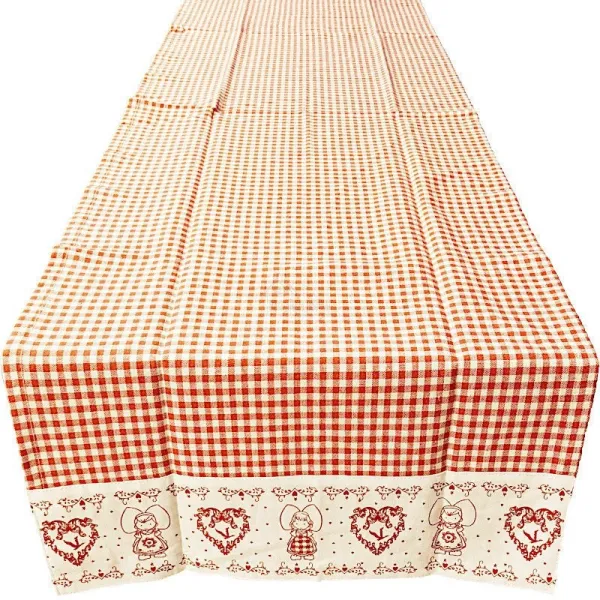 Alsace Vichy Tischläufer mit Herz und elsässischem Dekor 40 cm x 150 cm