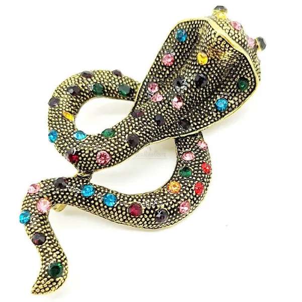 Brooch aged metal Fantasy Cobra Snake