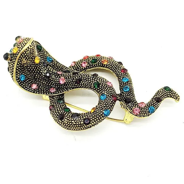 Brooch aged metal Fantasy Cobra Snake
