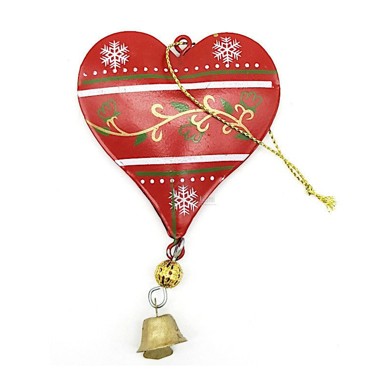 Coeur à suspendre en Métal rouge décor Flocons de Neige