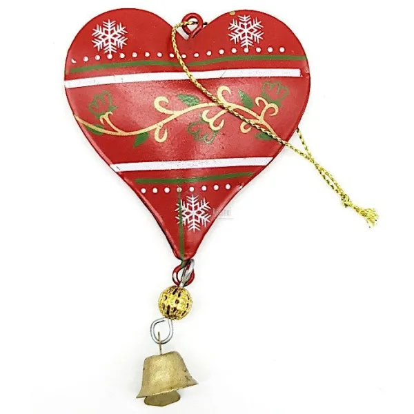 Coeur à suspendre en Métal rouge décor Flocons de Neige