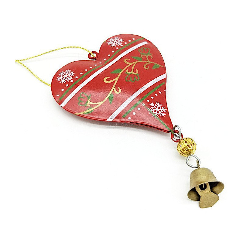 Heart to hang in red metal with Snowflakes decor