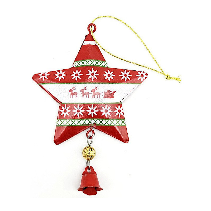 Roter Metall-Hängestern mit Weihnachtsdekoration