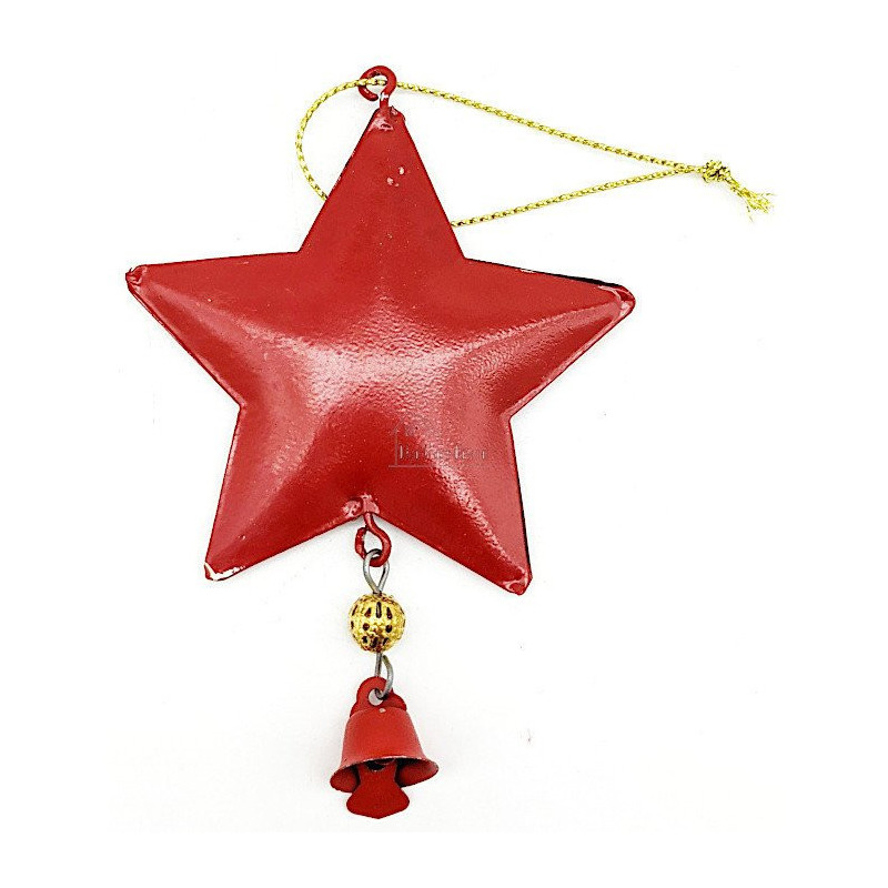 Roter Metall-Hängestern mit Weihnachtsdekoration