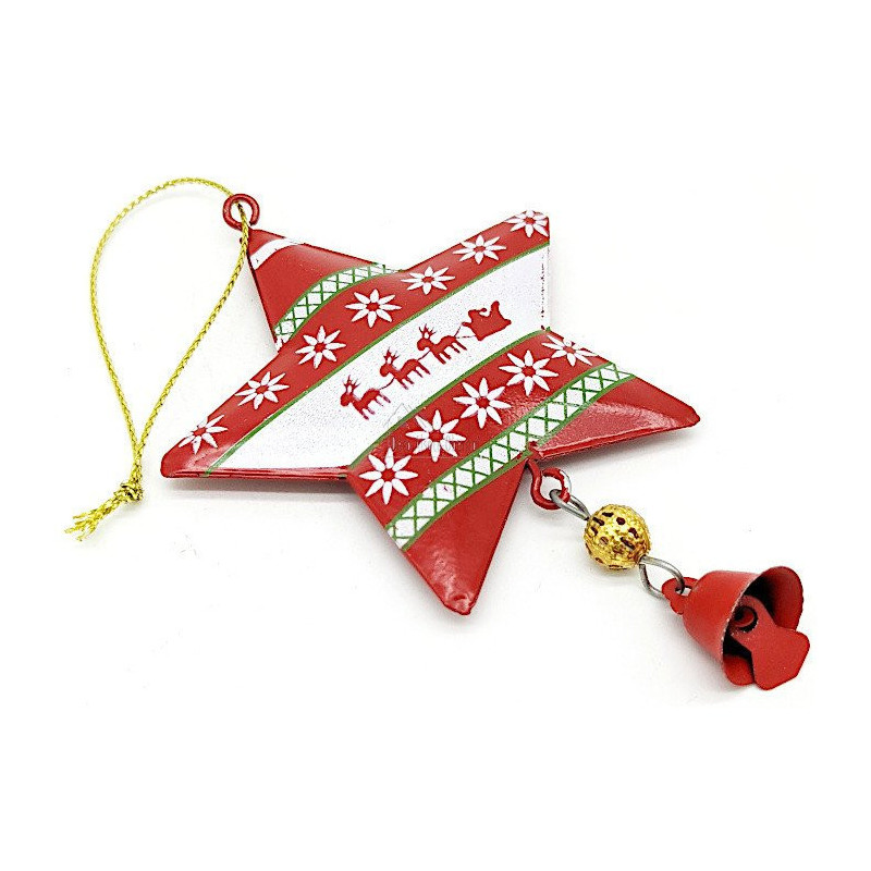 Roter Metall-Hängestern mit Weihnachtsdekoration