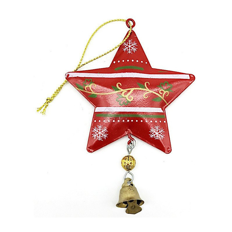 Red metal hanging star with Snowflakes decor
