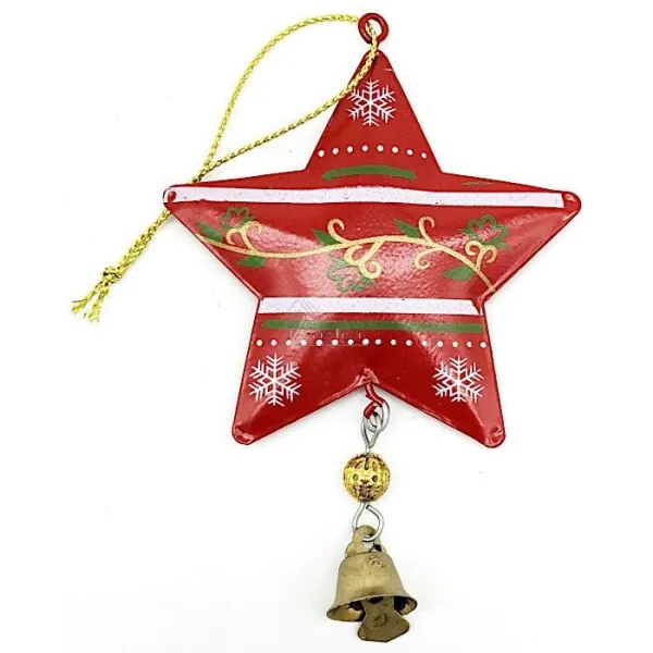 Red metal hanging star with Snowflakes decor
