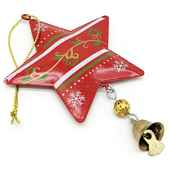 Red metal hanging star with Snowflakes decor