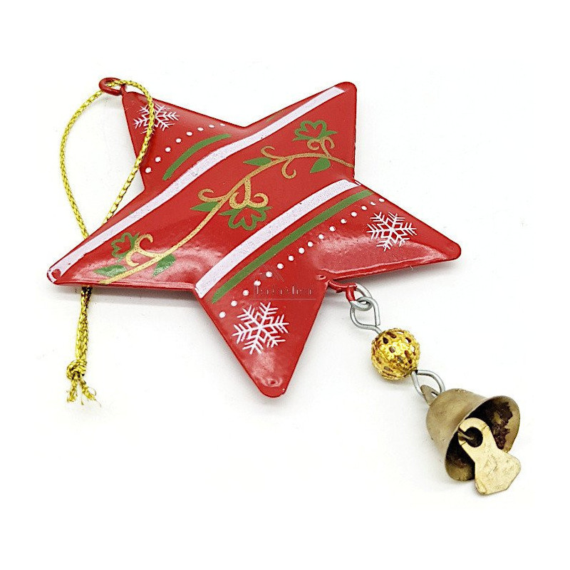 Red metal hanging star with Snowflakes decor