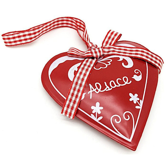 Coeur décoratif Métal Rouge Alsace et ruban Vichy